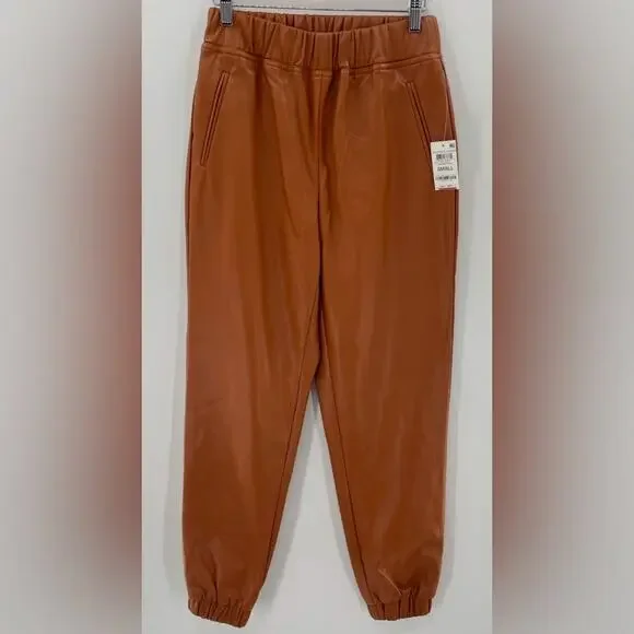 NWT INC Faux Leather High Rise Jogger Pull On Pants in Cinnamon Spice Size Small - Picture 2 of 13